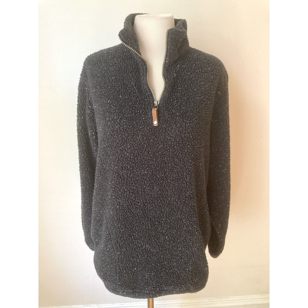 Lands End Jacket Black Medium 10-12 Black Fleece Quarter Zip Pullover Activewear - Picture 8 of 12